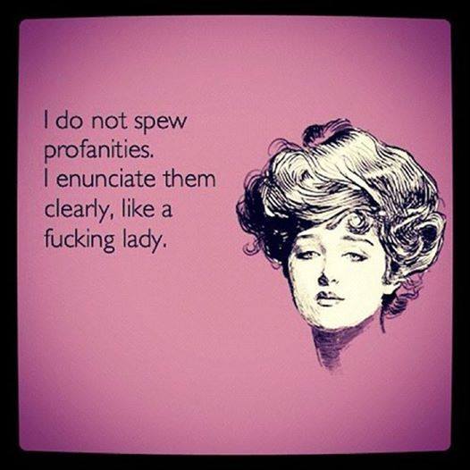 "I do not spew profanities. I enunciate them clearly, like a fucking lady." Via Facebook (h/t Alice, again)